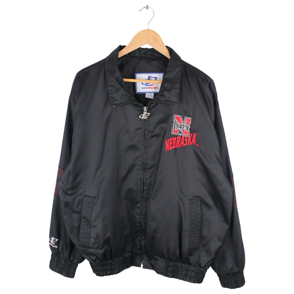 Vintage Nebraska Cornhuskers Full Zip Jacket Black Red Logo Athletic Size Large